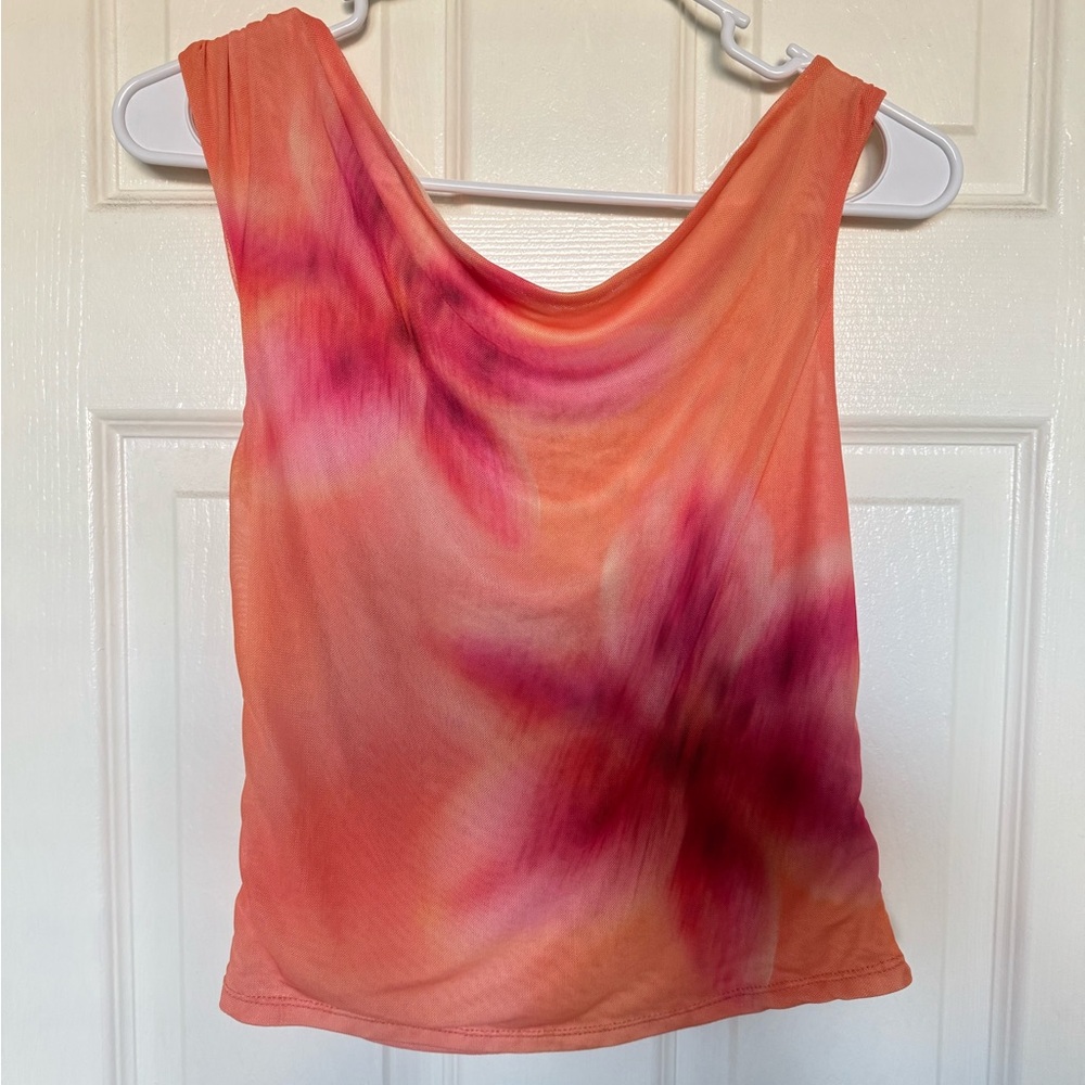 Orange and Pink Faded Floral Tank Top